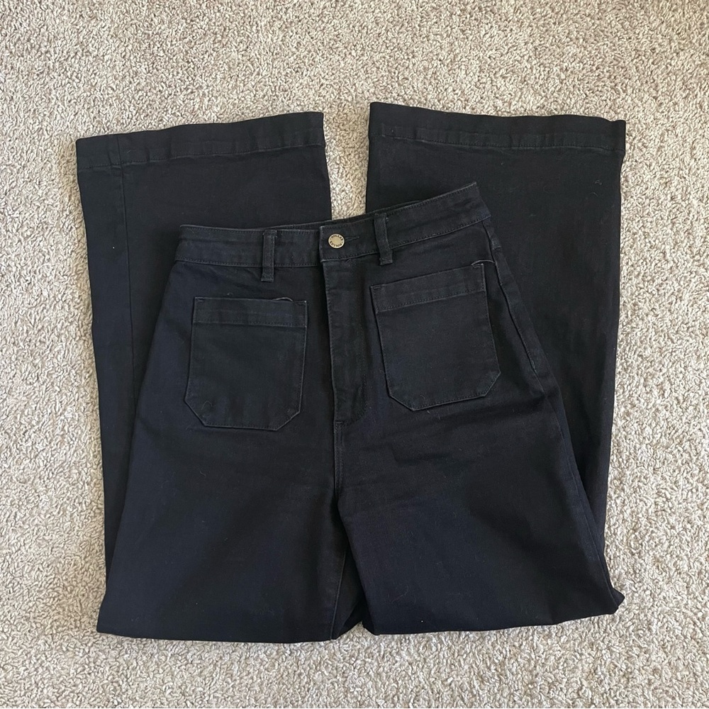 Rollas High Rise Wide Leg Black Denim Jeans